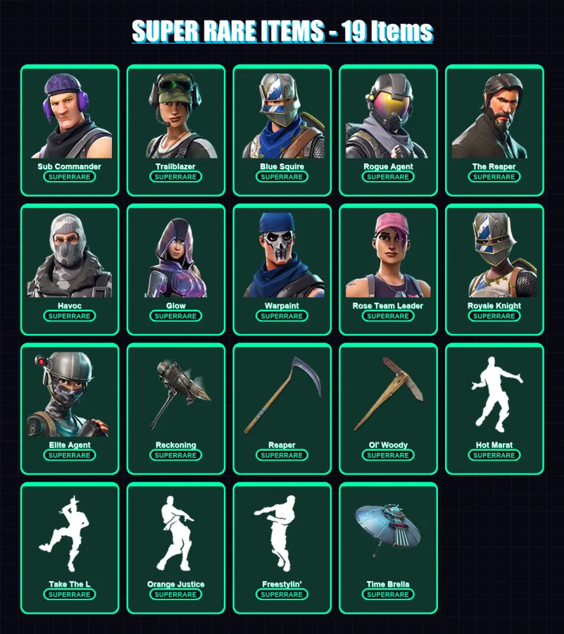 [PC/PSN] | Sub Commander | Trailblazer | Blue Squire | Rogue Agent | The Reaper | 89 skin | 74 pickaxe | 77 emote | 75 glider | Lv1156