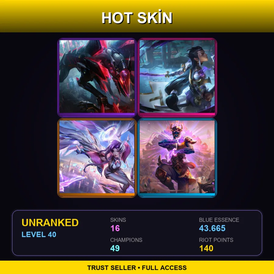 EUNE | Lv40 | Unranked | 16 Skin | 49 Champ — LoL account