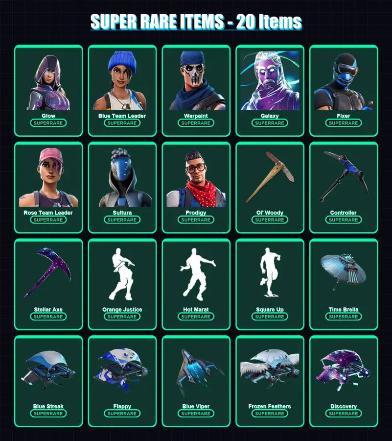 [PS4/PS5/XBOX/PC] | Glow | Blue Team Leader | Warpaint | Galaxy | Fixer | 49 skin | 71 pickaxe | 72 emote | 73 glider | Lv1044