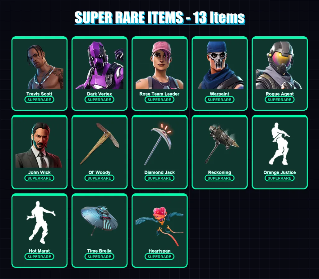 [PS4/PS5/PC] | Travis Scott | Dark Vertex | Rose Team Leader | Warpaint | Rogue Agent | 146 skin | 147 pickaxe | 150 emote | 118 glider | Lv1774
