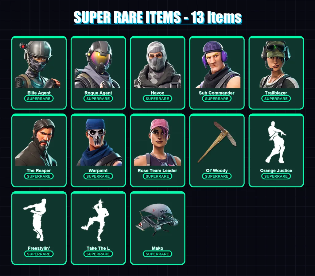 [PS4/PS5/XBOX/PC] | Elite Agent | Rogue Agent | Havoc | Sub Commander | Trailblazer | 23 skin | 14 pickaxe | 23 emote | 16 glider | Lv209