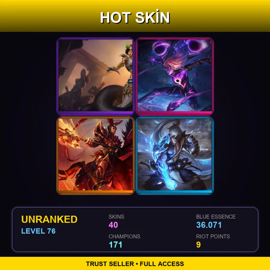 VN | Lv76 | Unranked | 40 Skin | 171 Champ — LoL account