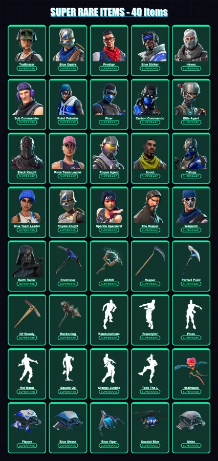 [PC/XBOX] | Trailblazer | OG Skull Trooper | Blue Squire | Prodigy | Blue Striker | 230 skin | 223 pickaxe | 193 emote | 193 glider | Lv2724