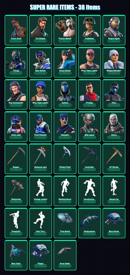 [PS4/PS5/XBOX/PC] | Travis Scott | The Reaper | Psycho Bandit | Trailblazer | Rogue Agent | 380 skin | 297 pickaxe | 253 emote | 210 glider | Lv2564