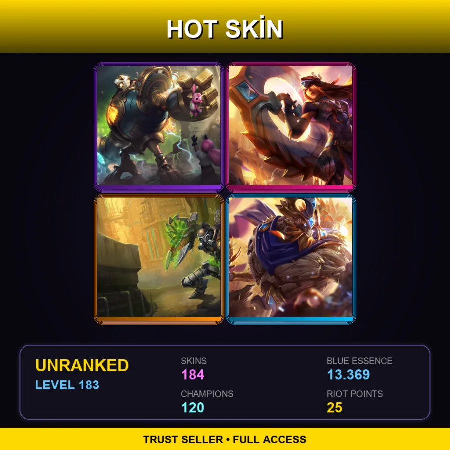 LAS | Lv183 | Unranked | 184 Skin | 120 Champ — LoL account