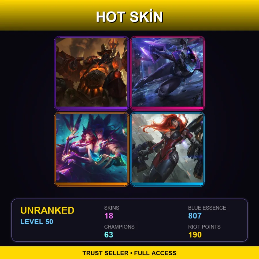 EUW | Lv50 | Unranked | 18 Skin | 63 Champ