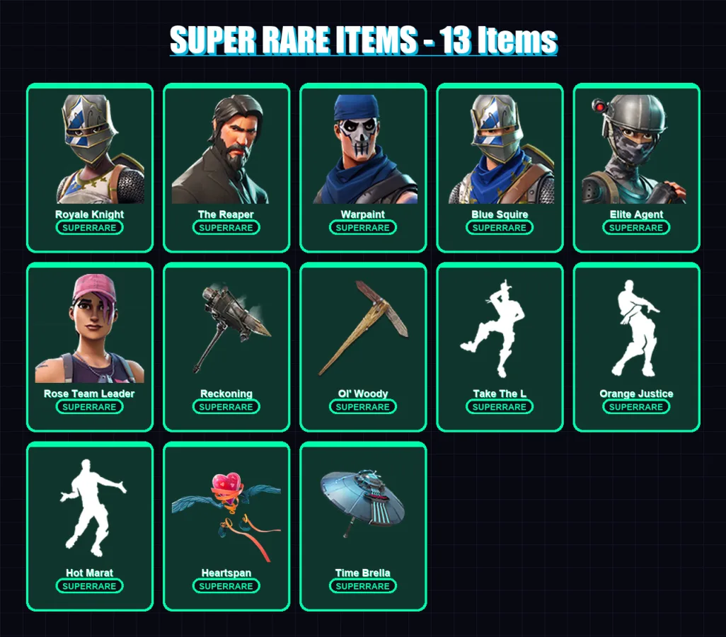 [PS4/PS5/XBOX/PC] | Royale Knight | The Reaper | Warpaint | Blue Squire | Elite Agent | 54 skin | 50 pickaxe | 56 emote | 55 glider | Lv798