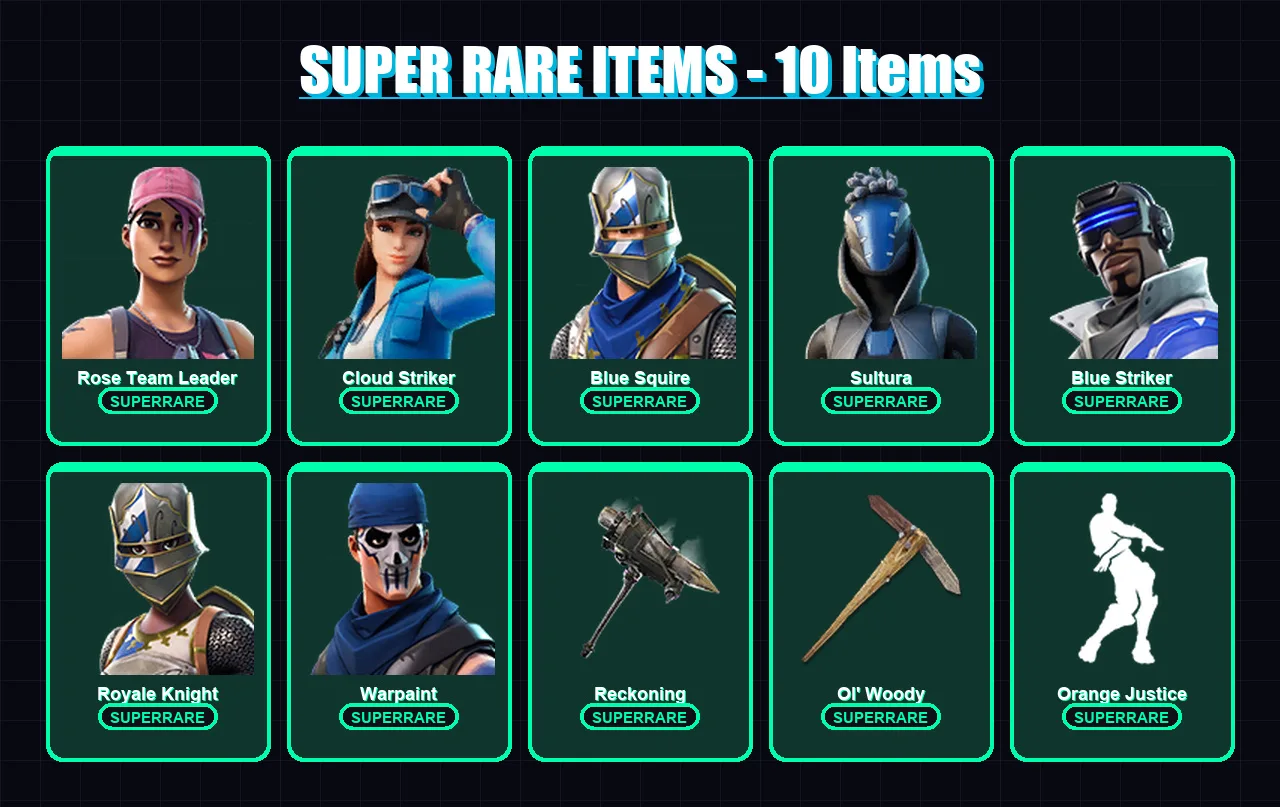 [PS4/PS5/XBOX/PC] | Rose Team Leader | Cloud Striker | Blue Squire | Sultura | Blue Striker | 35 skin | 37 pickaxe | 47 emote | 37 glider | Lv634