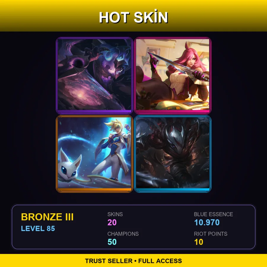 EUW | Lv85 | Bronze III | 20 Skin | 50 Champ
