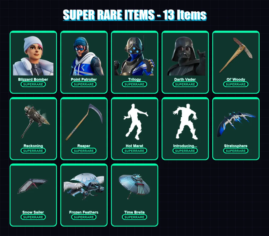 [PS4/PS5/XBOX/PC] | Blizzard Bomber | Point Patroller | Trilogy | Darth Vader | Zenith | 366 skin | 368 pickaxe | 300 emote | 255 glider | Lv4433 — Fortnite account