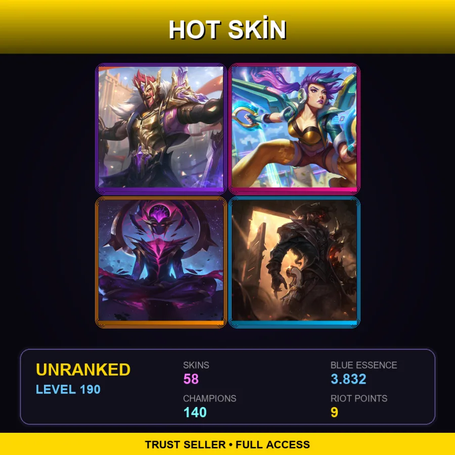 EUNE | Lv190 | Unranked | 58 Skin | 140 Champ — LoL account