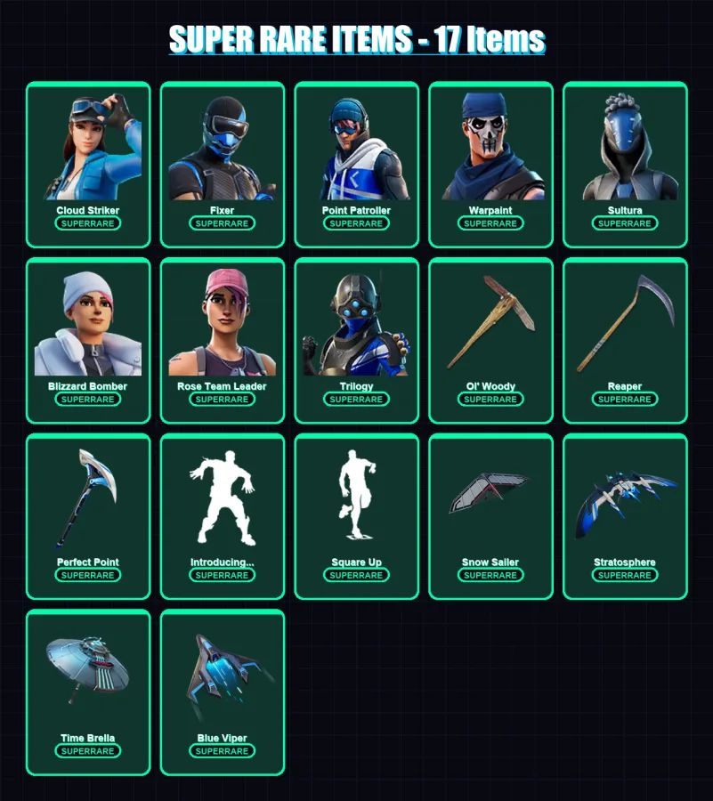 [PS4/PS5/XBOX/PC] | Cloud Striker | Fixer | Point Patroller | Warpaint | Sultura | 223 skin | 250 pickaxe | 263 emote | 161 glider | Lv1962