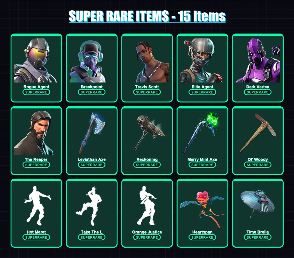 [PC/XBOX/PSN] | Rogue Agent | Breakpoint | Travis Scott | Elite Agent | Dark Vertex | 244 skin | 196 pickaxe | 160 emote | 163 glider | Lv2146