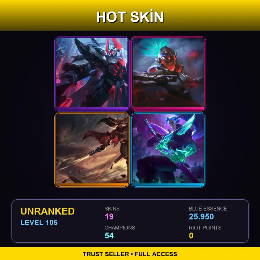 EUNE | Lv105 | Unranked | 19 Skin | 54 Champ — LoL account