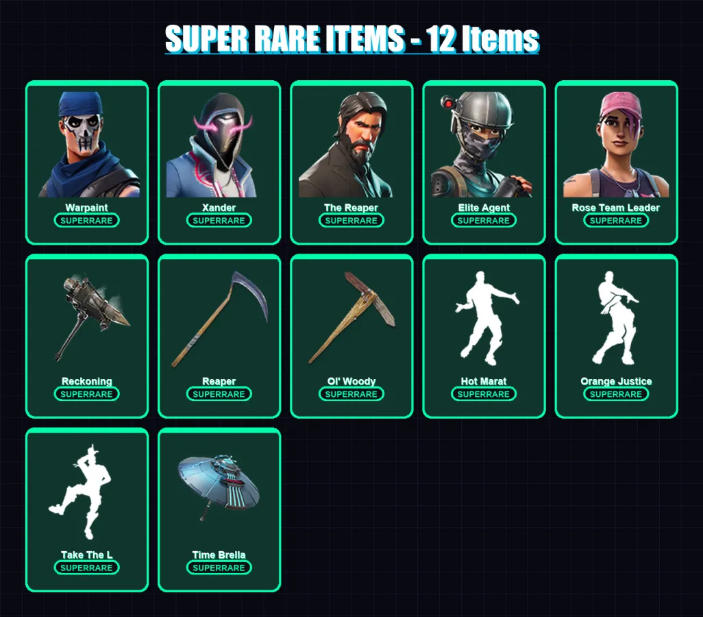 [PC/XBOX/PSN] | Warpaint | Xander | The Reaper | Elite Agent | Rose Team Leader | 118 skin | 105 pickaxe | 89 emote | 107 glider | Lv1450