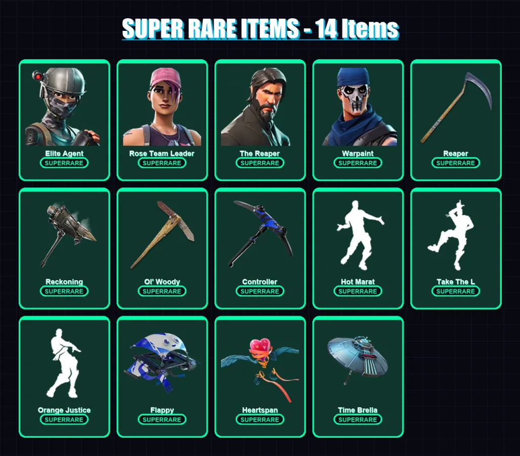 [PS4/PS5/XBOX/PC] | Elite Agent | Rose Team Leader | The Reaper | Warpaint | Omega | 211 skin | 282 pickaxe | 217 emote | 198 glider | Lv3043