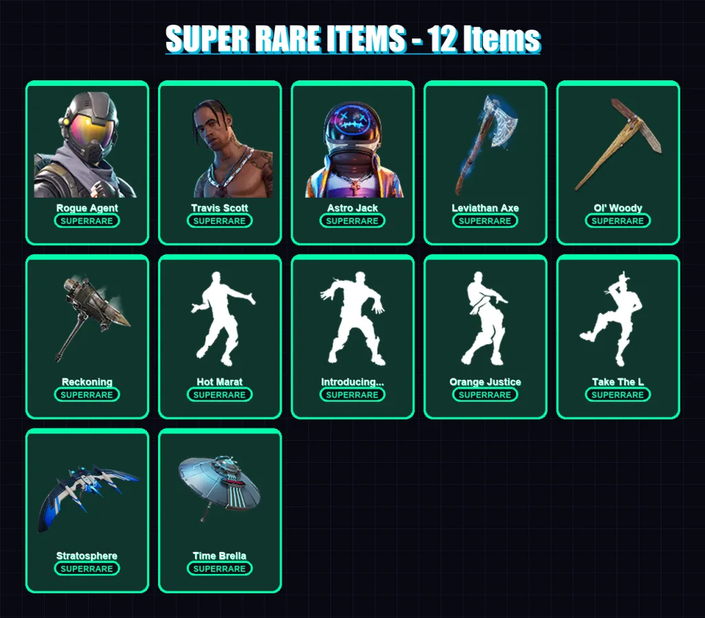 [PC/XBOX/PSN] | Rogue Agent | Travis Scott | Astro Jack | Molten Valkyrie | Drift | 225 skin | 227 pickaxe | 176 emote | 172 glider | Lv2583
