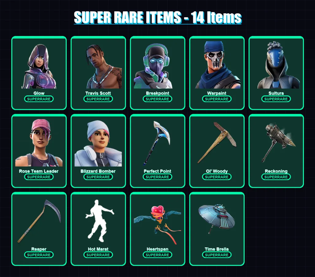 [PS4/PS5/XBOX/PC] | Glow | Travis Scott | Breakpoint | Warpaint | Sultura | 136 skin | 115 pickaxe | 131 emote | 96 glider | Lv1180
