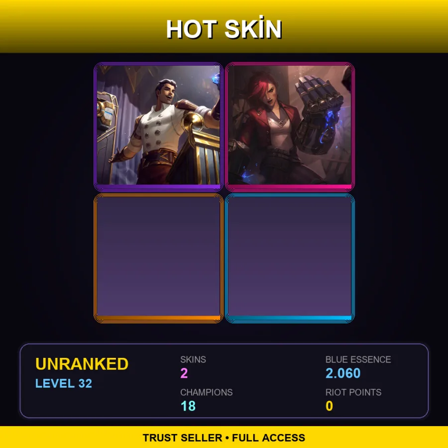 NA | Lv32 | Unranked | 2 Skin | 18 Champ — LoL account