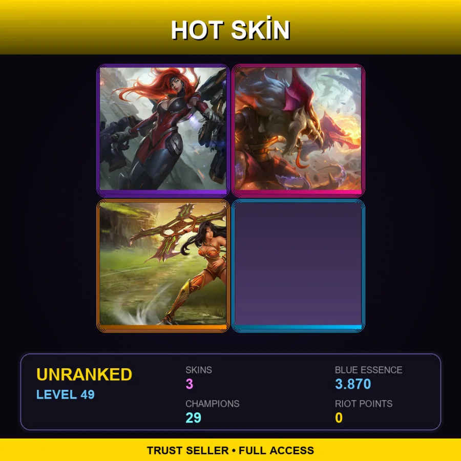 NA | Lv49 | Unranked | 3 Skin | 29 Champ — LoL account