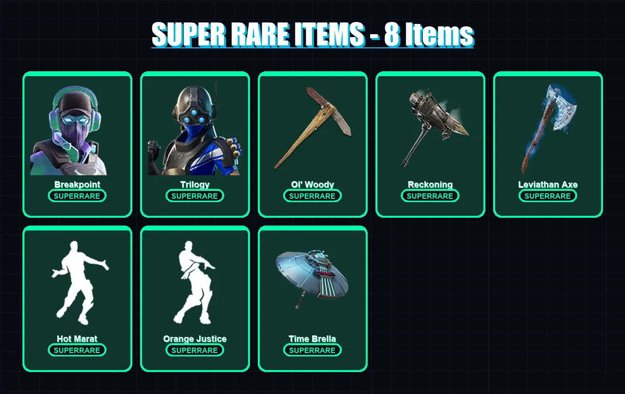 [PC/XBOX] | Breakpoint | Trilogy | Gear Specialist Maya | Zeus | Eternal Knight | 126 skin | 173 pickaxe | 143 emote | 146 glider | Lv2625