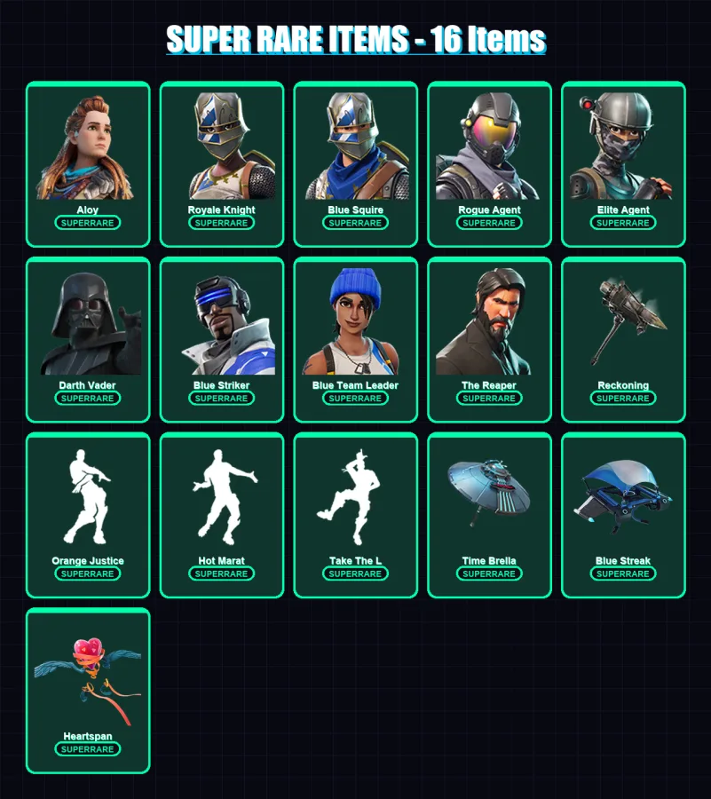 [PS4/PS5/PC] | Aloy | Royale Knight | Blue Squire | Rogue Agent | Elite Agent | 203 skin | 216 pickaxe | 179 emote | 196 glider | Lv3906