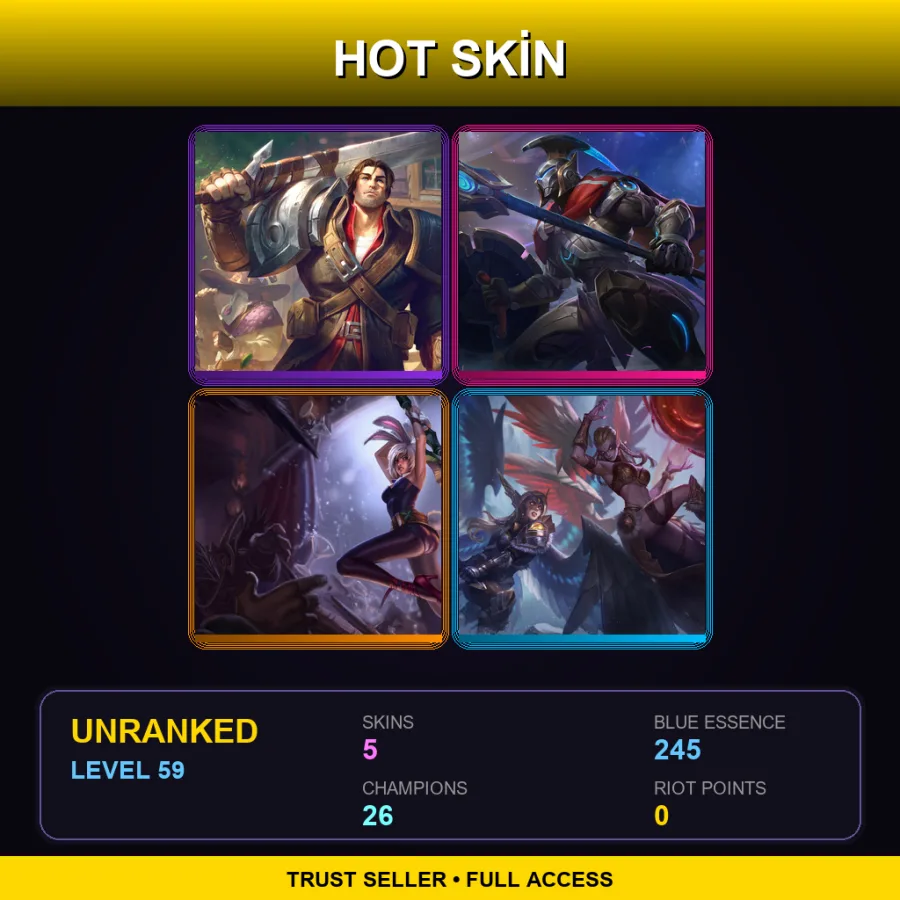 EUW | Lv59 | Unranked | 5 Skin | 26 Champ — Battle Bunny Riven