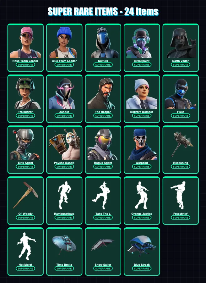 [PC/XBOX/PSN] | Rose Team Leader | Blue Team Leader | Sultura | Breakpoint | Darth Vader | 625 skin | 601 pickaxe | 451 emote | 357 glider | Lv5752