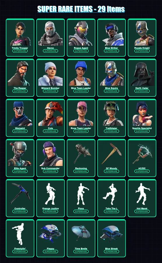 [PS4/PS5/XBOX/PC] | Trinity Trooper | Havoc | Rogue Agent | Blue Striker | Royale Knight | 322 skin | 264 pickaxe | 233 emote | 216 glider | Lv2747