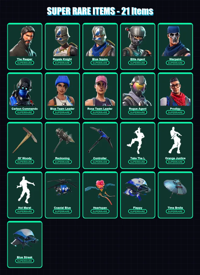 [PC/PSN] | The Reaper | Royale Knight | Blue Squire | Elite Agent | Warpaint | 104 skin | 111 pickaxe | 113 emote | 113 glider | Lv1320