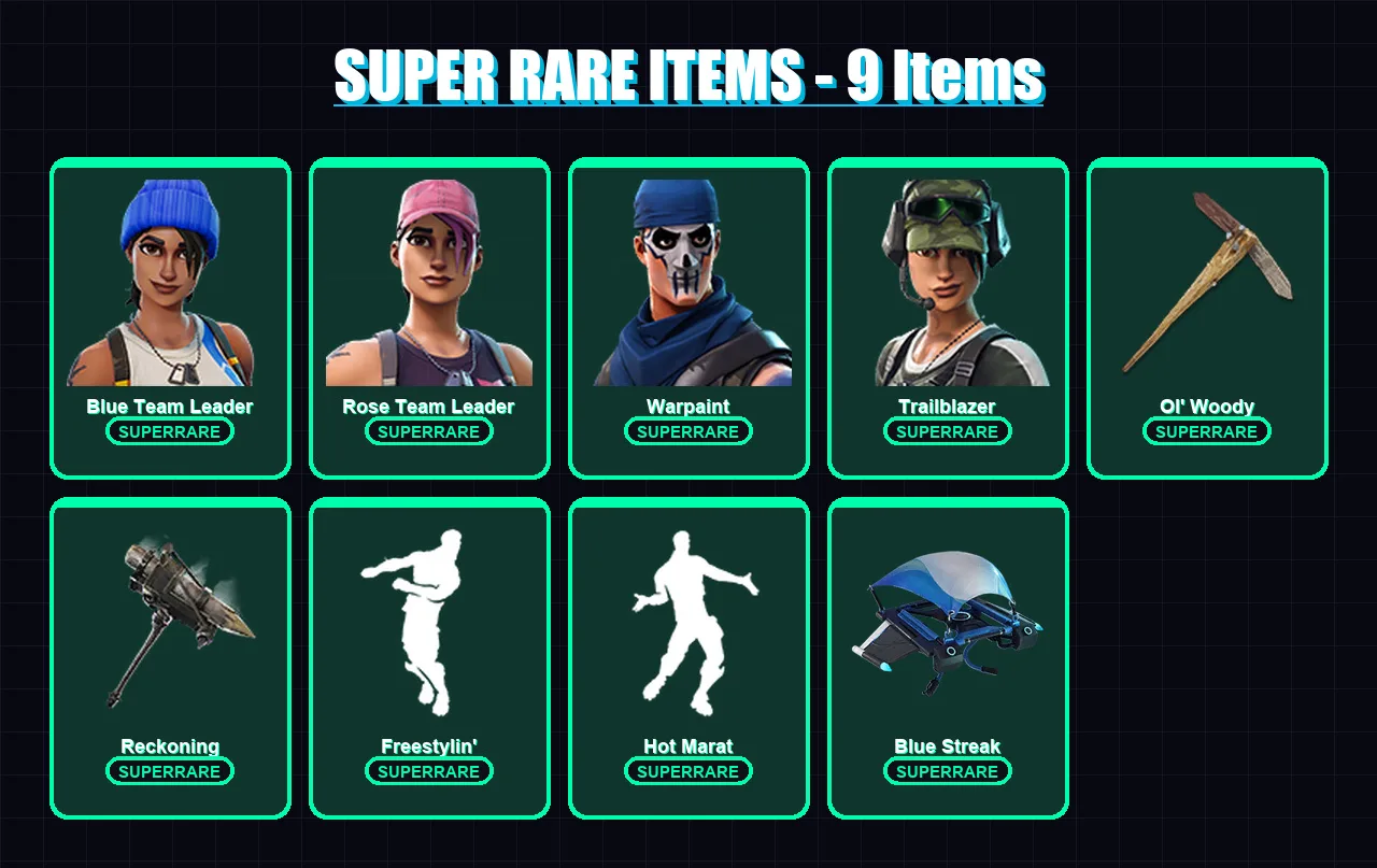 [PS4/PS5/XBOX/PC] | Blue Team Leader | Rose Team Leader | Warpaint | Trailblazer | Blackheart | 23 skin | 29 pickaxe | 31 emote | 30 glider | Lv493