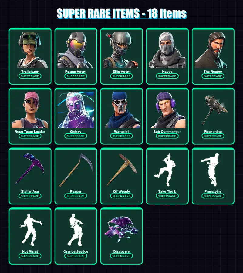 [PC/XBOX/PSN] | Trailblazer | Rogue Agent | Elite Agent | Havoc | The Reaper | 59 skin | 70 pickaxe | 58 emote | 62 glider | Lv1148