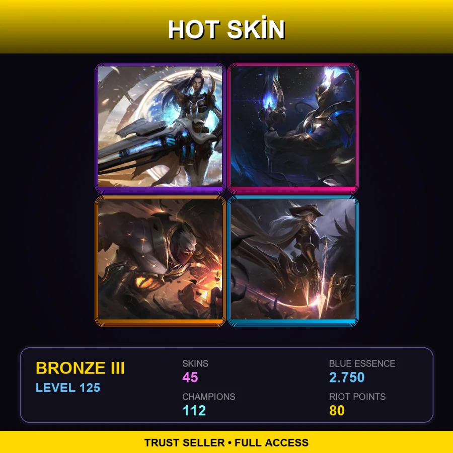 TR | Pulsefire Caitlyn | Cosmic Defender Xin Zhao | High Noon Sion | High Noon Ashe | 45 Skin | 112 Champ | Bronze III | Lv125