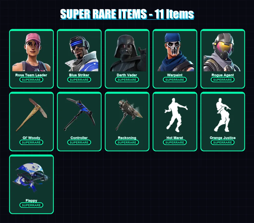 [PC/XBOX] | Rose Team Leader | Blue Striker | Darth Vader | Warpaint | Rogue Agent | 134 skin | 115 pickaxe | 101 emote | 98 glider | Lv1294