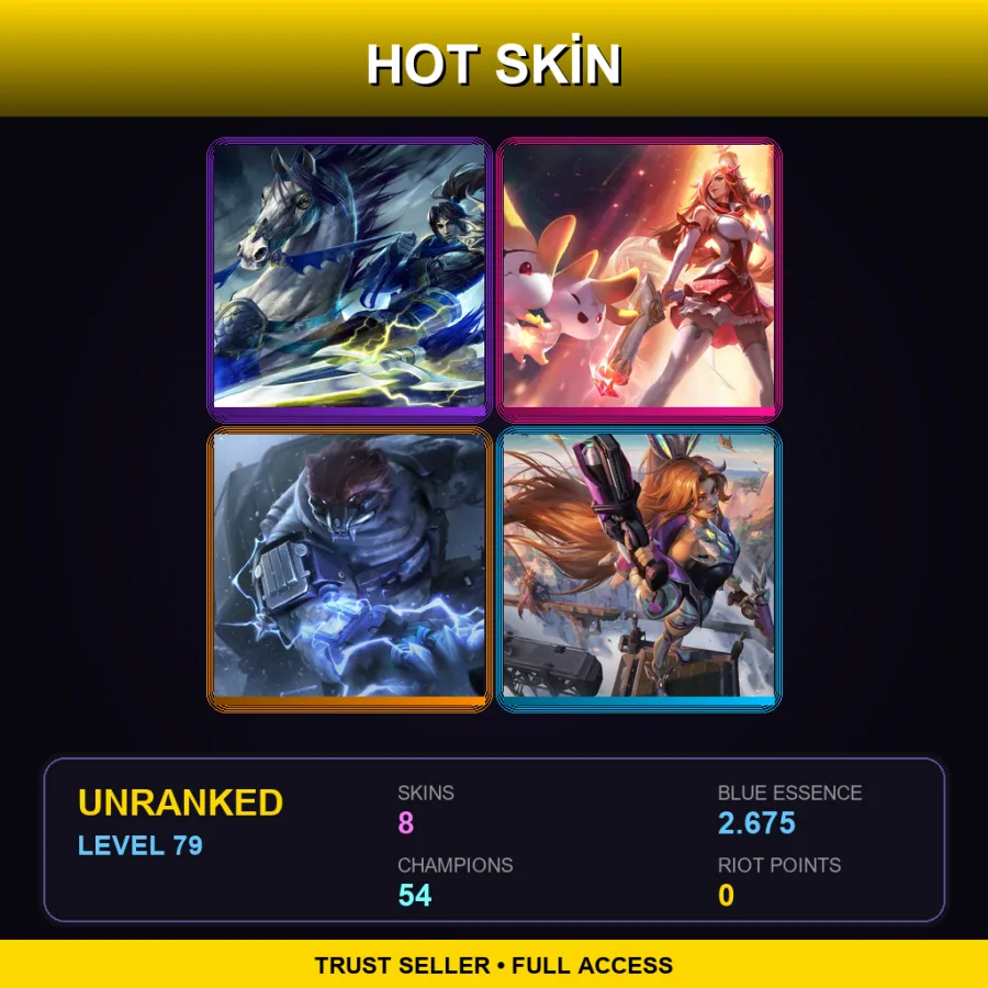 BR | Warring Kingdoms Xin Zhao | Star Guardian Miss Fortune | Northern Storm Volibear | Battle Bunny Miss Fortune | 8 Skin | 54 Champ | Lv79