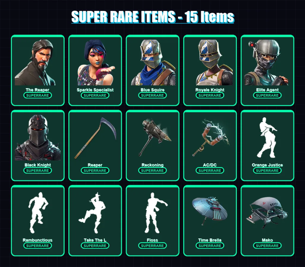 [PS4/PS5/XBOX/PC] | The Reaper | Sparkle Specialist | Blue Squire | Royale Knight | Elite Agent | 50 skin | 48 pickaxe | 60 emote | 63 glider | Lv10