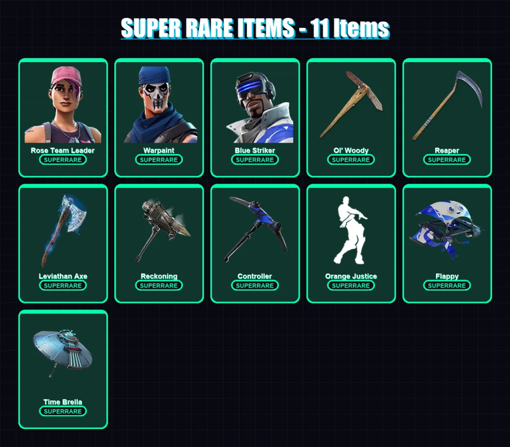 [PC/XBOX] | Rose Team Leader | Warpaint | Blue Striker | Deadpool | The Visitor | 213 skin | 228 pickaxe | 175 emote | 181 glider | Lv3040