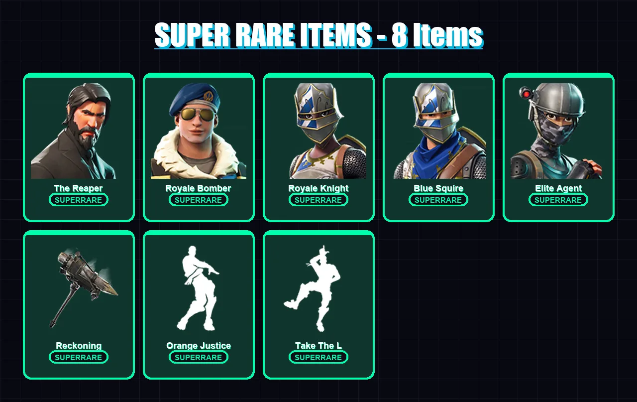 [PC/XBOX] | The Reaper | Royale Bomber | Royale Knight | Blue Squire | Elite Agent | 49 skin | 32 pickaxe | 51 emote | 41 glider | Lv554