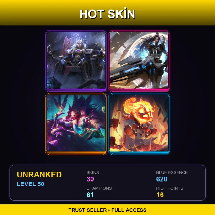 EUW | Lv50 | Unranked | 30 Skin | 61 Champ — LoL account