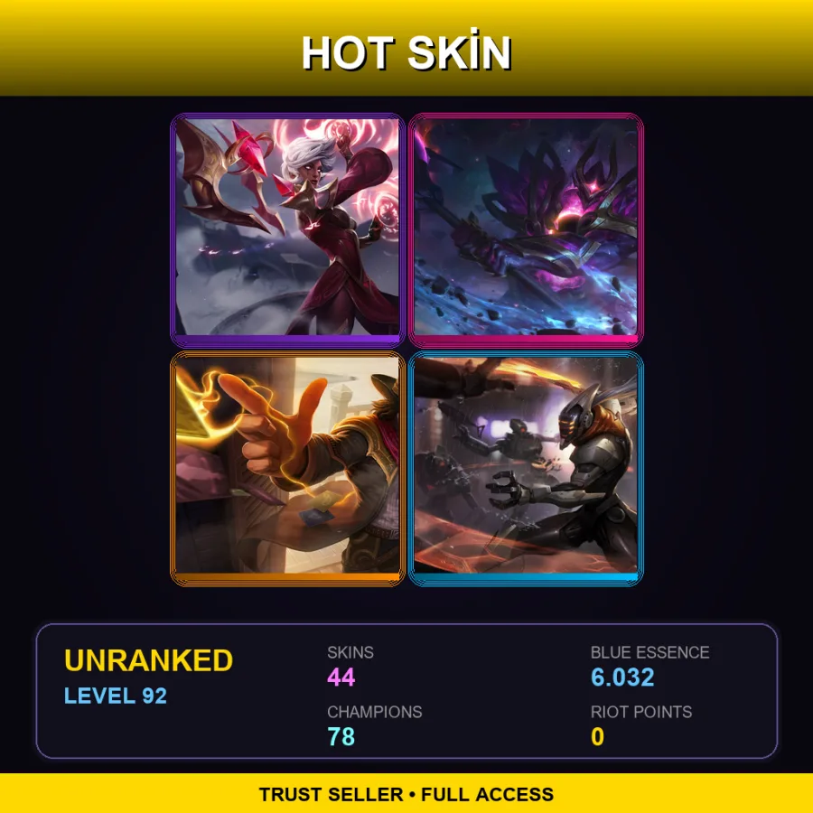 VN | Lv92 | Unranked | 44 Skin | 78 Champ — LoL account