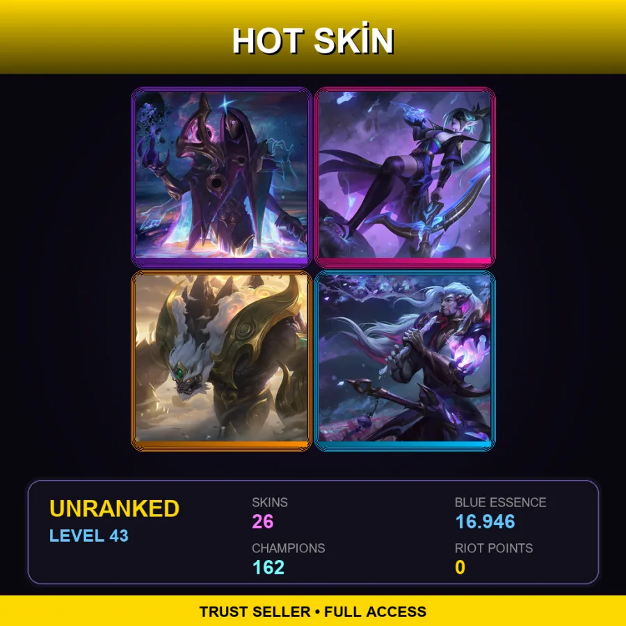 VN | Lv43 | Unranked | 26 Skin | 162 Champ — LoL account