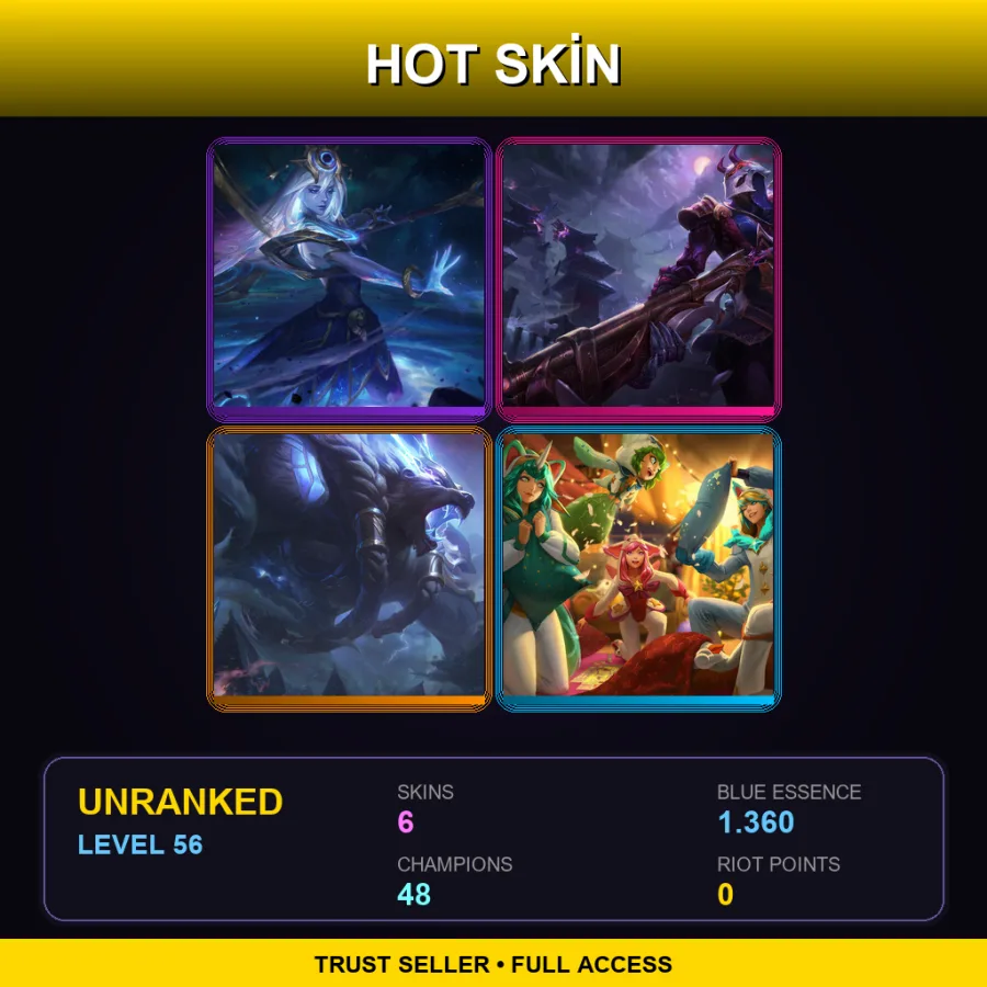 EUNE | Lv56 | Unranked | 6 Skin | 48 Champ — LoL account