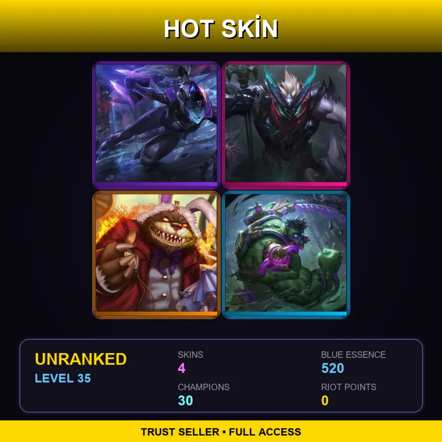 LAS | Lv35 | Unranked | 4 Skin | 30 Champ — LoL account