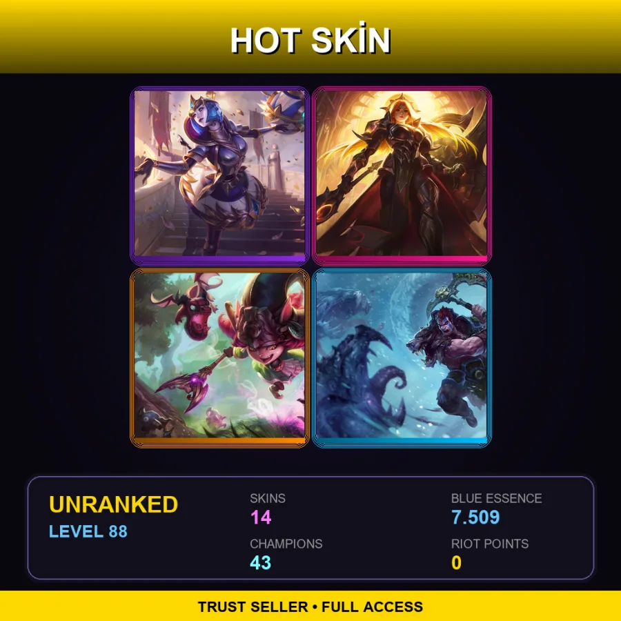 EUNE | Lv88 | Unranked | 14 Skin | 43 Champ — LoL account