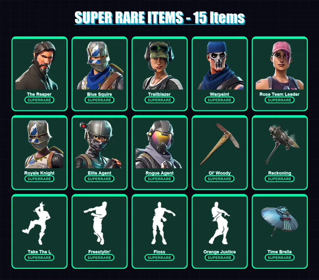 [PC/PSN] | The Reaper | Blue Squire | Trailblazer | Warpaint | Rose Team Leader | 66 skin | 69 pickaxe | 62 emote | 68 glider | Lv882