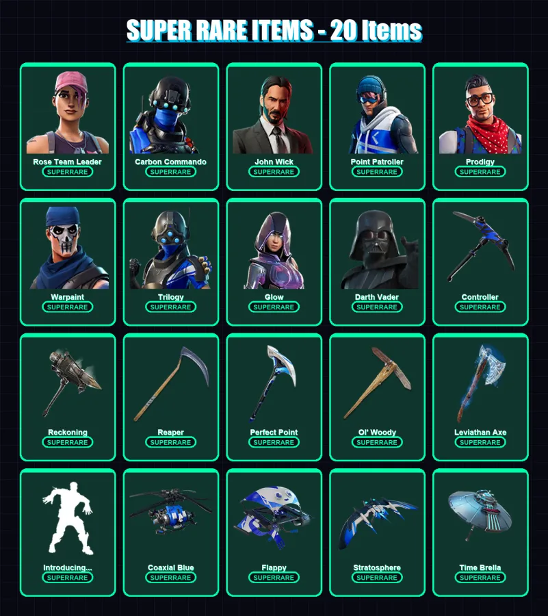 [PC/XBOX] | Rose Team Leader | Carbon Commando | John Wick | Point Patroller | Prodigy | 163 skin | 181 pickaxe | 128 emote | 142 glider | Lv1879