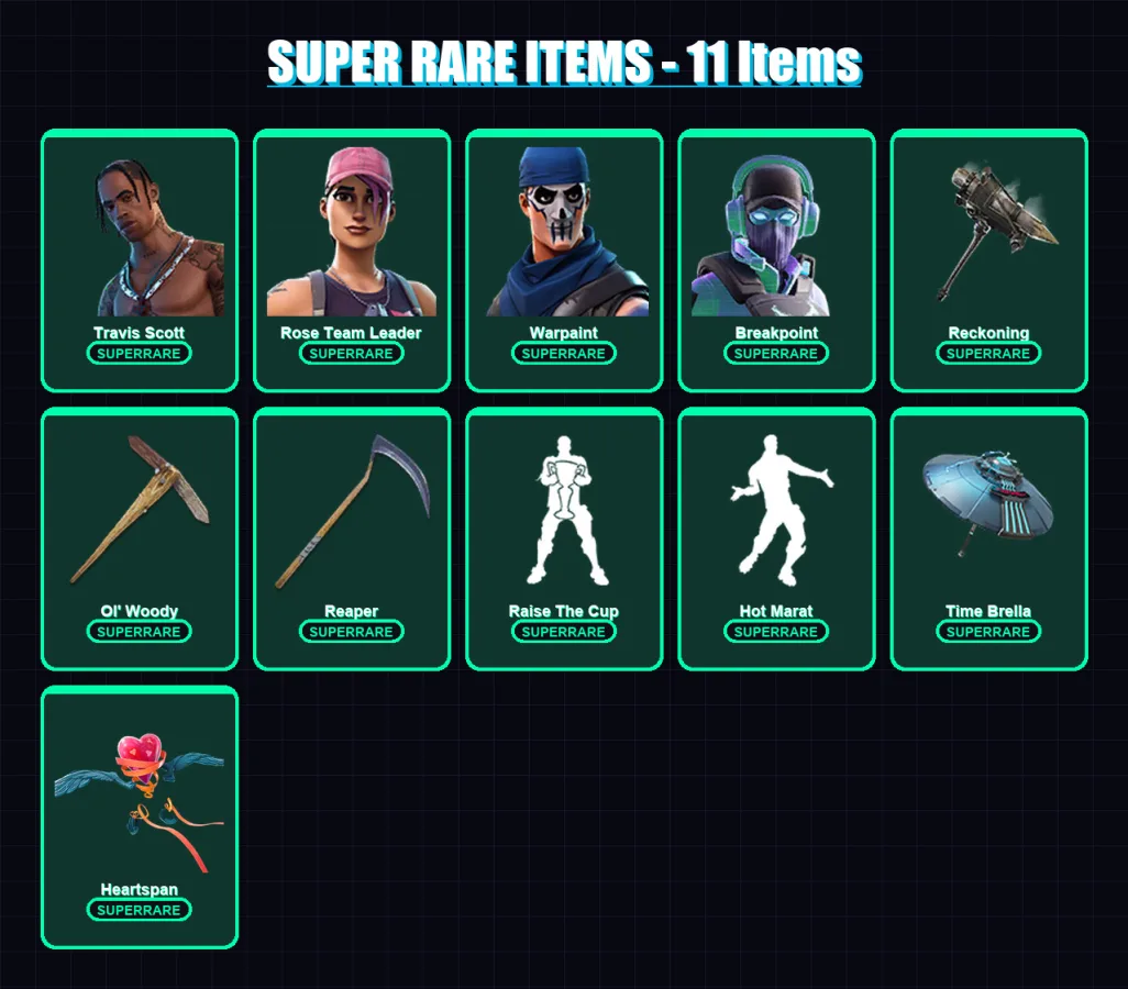 [PC/XBOX/PSN] | Travis Scott | Rose Team Leader | Warpaint | Breakpoint | Ultima Knight | 274 skin | 291 pickaxe | 246 emote | 204 glider | Lv3107 — Fortnite account