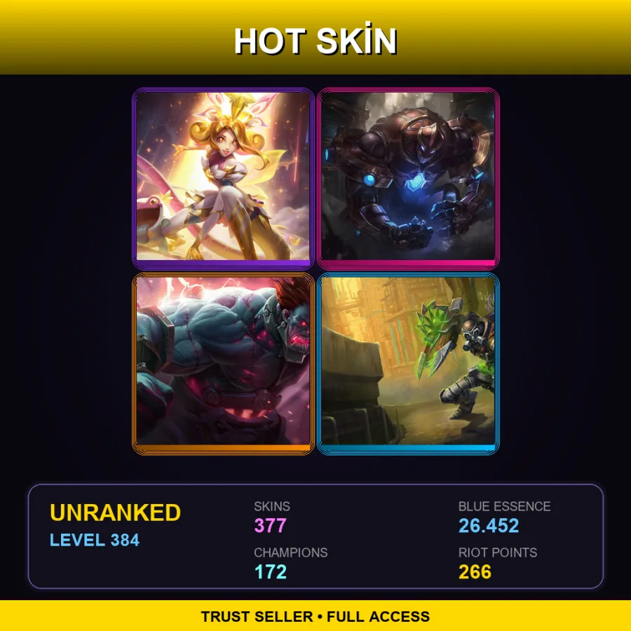 TW | Lv384 | Unranked | 377 Skin | 172 Champ — LoL account