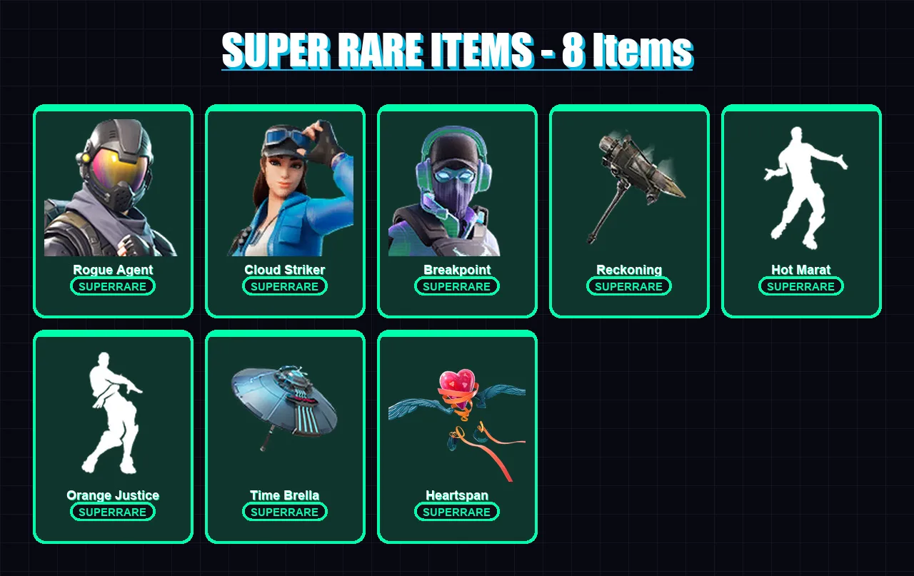 [PS4/PS5/XBOX/PC] | Rogue Agent | Cloud Striker | Breakpoint | Blackheart | Omegarok | 247 skin | 229 pickaxe | 241 emote | 153 glider | Lv1751