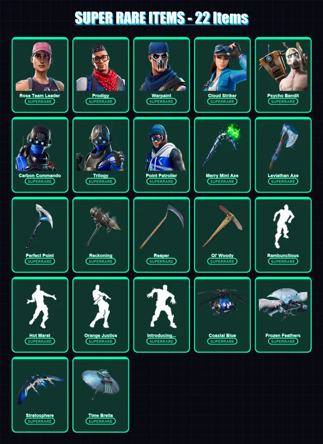 [PC] | Rose Team Leader | Prodigy | Warpaint | Cloud Striker | Psycho Bandit | 226 skin | 248 pickaxe | 192 emote | 182 glider | Lv4223 — Fortnite account